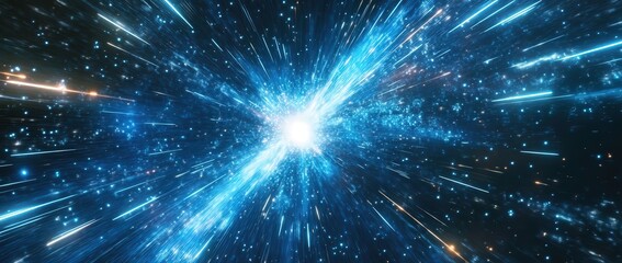 Futuristic blue light speed background featuring streaks of laser beams and glowing lines on a dark backdrop, ideal for technology and innovation themes.