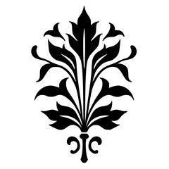 Elegant Black Floral Ornament on White Background, Vector Design