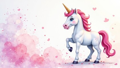 Fototapeta premium Soft watercolor effect on a delicate unicorn outline, vector, unicorn