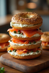 Vertical Bagel Stack with Lox and Cream Cheese