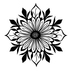 Intricate Black and White Floral Mandala: Vector Art for Design