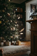 Magical Christmas Eve Snowfall with Presents Under Tree
