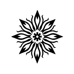 Floral Mandala, Black and White Minimalist Design Element