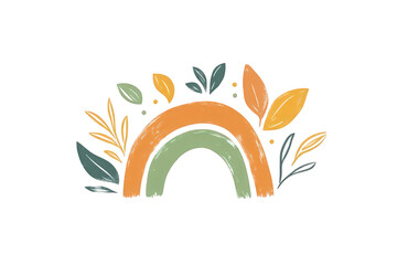 Obraz premium Colorful illustration of a rainbow with green and orange leaves, evoking a serene mood.