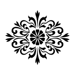 Black Floral Ornament on White, Baroque Design Element, Elegant Vector