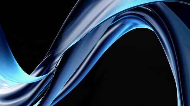 Dynamic video still of flowing blue ribbons in abstract style, captured from a low-angle, emphasizing movement and fluidity against a dark background. Live desktop wallpaper.