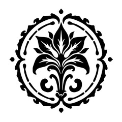 Elegant Black Floral Ornament in a Circle, Vintage Vector Design