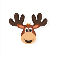 Cartoon illustration of a friendly moose head with large antlers and a smiling mouth