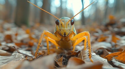 Magnificent Grasshopper Close-Up: Autumnal Forest Encounter