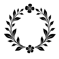 Elegant Black & White Floral Wreath Illustration, Perfect for Design