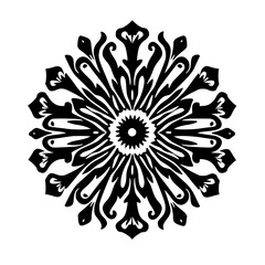 Black and White Ornamental Mandala Design, Decorative Floral Motif