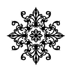 Intricate Black Flourish Ornament on White, Symmetrical Vector Design