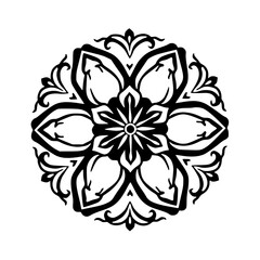 Intricate Black and White Floral Mandala Design on White Background