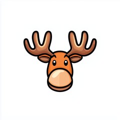 Obraz premium Cartoon illustration of a brown moose head with large antlers on a white background