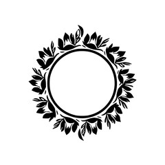 Botanical Wreath Circle Frame - Black and White Minimalist Design