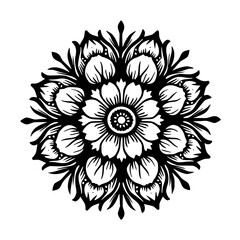 Intricate Floral Mandala Illustration - Black and White, Geometric Design