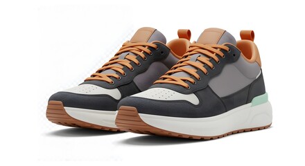 Trendy footwear design showcase of gray and orange athletic shoe concept