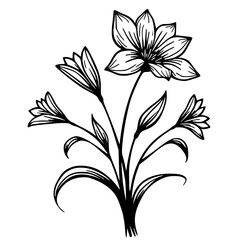 Elegant Floral Line Art Bouquet - Black and White Illustration