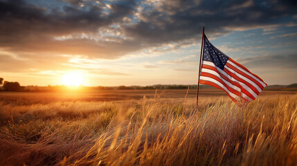 Vintage American Flag Waving in the Sunset Breeze