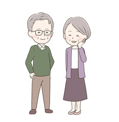 満面の笑顔の全身のかわいい老夫婦