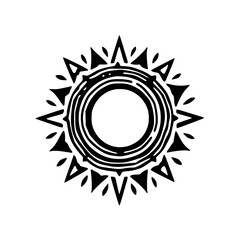 Abstract Sun Symbol: Linocut Style, Black & White Design
