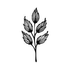 Hand-Drawn Minimalist Leafy Sprig Vector, Black and White Illustration