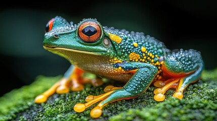 Fototapeta premium Vibrant Red-Eyed Tree Frog on Moss