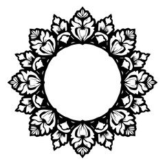 Elegant Black and White Floral Circle Frame – Decorative Design Element