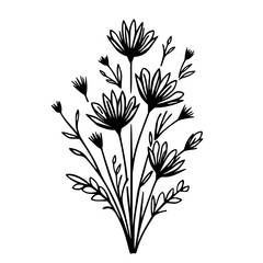 Delicate Floral Illustration in Black and White, Botanical Design, Vector Art