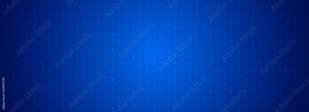 Aufkleber Blue glowing grid background. Dotted tech square network backdrop. Abstract dot checkered dashboard pattern for science, technology, business, healthcare, medicine design template. Vector wallpaper