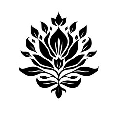 Elegant Black Floral Damask Ornament on White Background