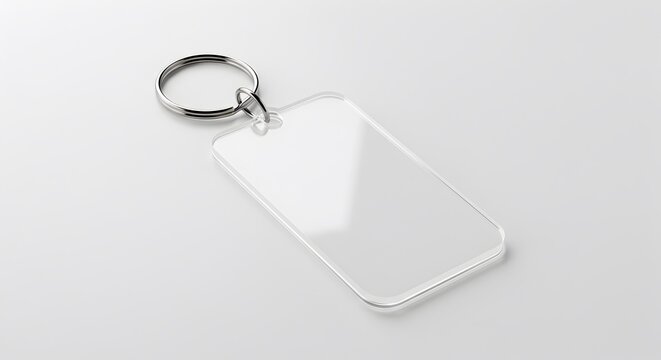 Blank Acrylic Keychain Mockup with Metal Ring on Neutral Background