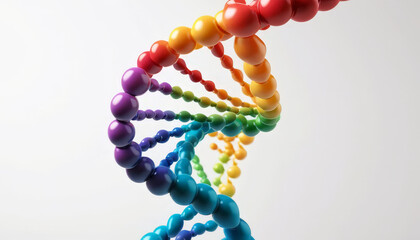 Colorful DNA helix structure with vibrant beads representing genetic material and diversity
