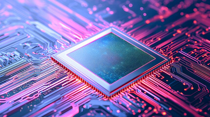 Close Up Of Colorful Microchip On Circuit Board