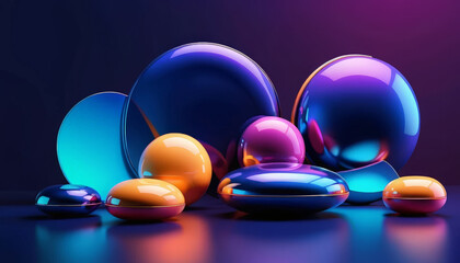 Colorful abstract spheres and shapes in vibrant hues create modern artistic display