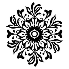 Black Floral Mandala on White Background
