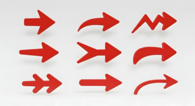 Set of multiple red arrow icons