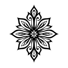 Black Floral Mandala Design on White Background - Vector Art
