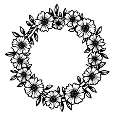 Black and White Floral Wreath Illustration: Decorative, Elegant, Frame