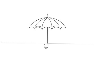 Continuous one line drawing of opened umbrella. Single line drawing illustration of umbrella proction for rain and uv. Summer holiday concept vector art. Doodle line illustration. © NVLvibes