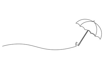 Continuous one line drawing of opened umbrella. Single line drawing illustration of umbrella proction for rain and uv. Summer holiday concept vector art. Doodle line illustration.