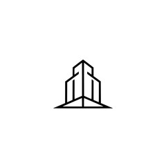 Minimalist Line Art Skyscraper Logo on White Background
