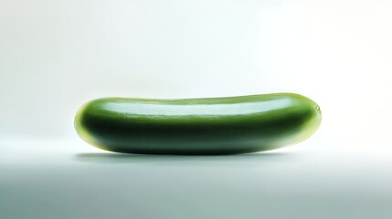 Fresh green cucumber lying on a smooth surface against a soft, neutral background, emphasizing its crisp texture and vibrant color