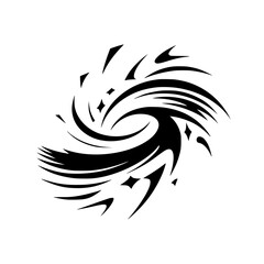 Abstract Spiral Glyph: Swirling Shapes & Stars, Black on White