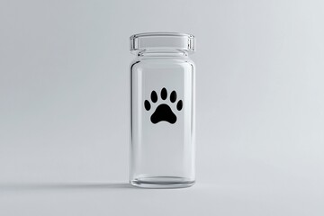 Empty glass vial with a paw print,  a simple yet evocative image. Perfect for pet health or veterinary themes.