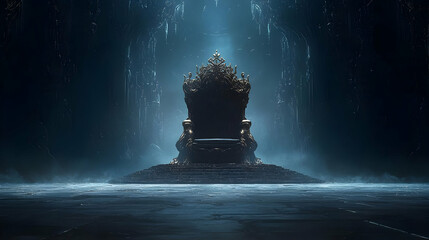 Dark Empty Throne Under Glowing Rain