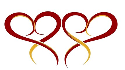 Elegant Heart Shapes in Red and Gold, Perfect for Romantic Themes and Celebrations
