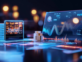 Analyzing business data trends virtual workspace digital interface modern environment close-up view data visualization