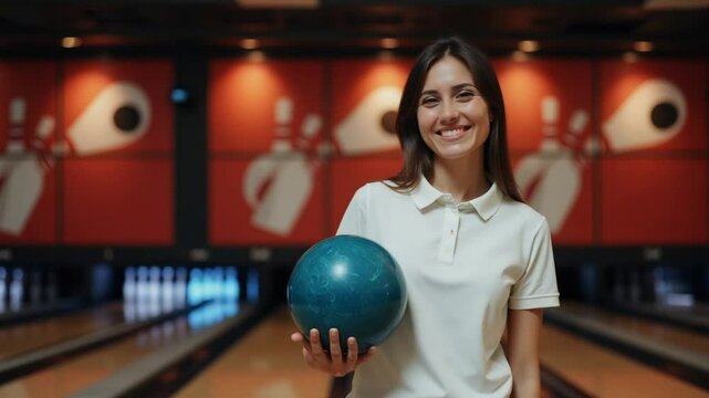 Female Bowling Player Holding Ball &ndash; Focus and Competitive Sports Concept

