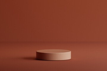 Minimalistic podium in a warm color, showcasing a simple elegance and focus on the product